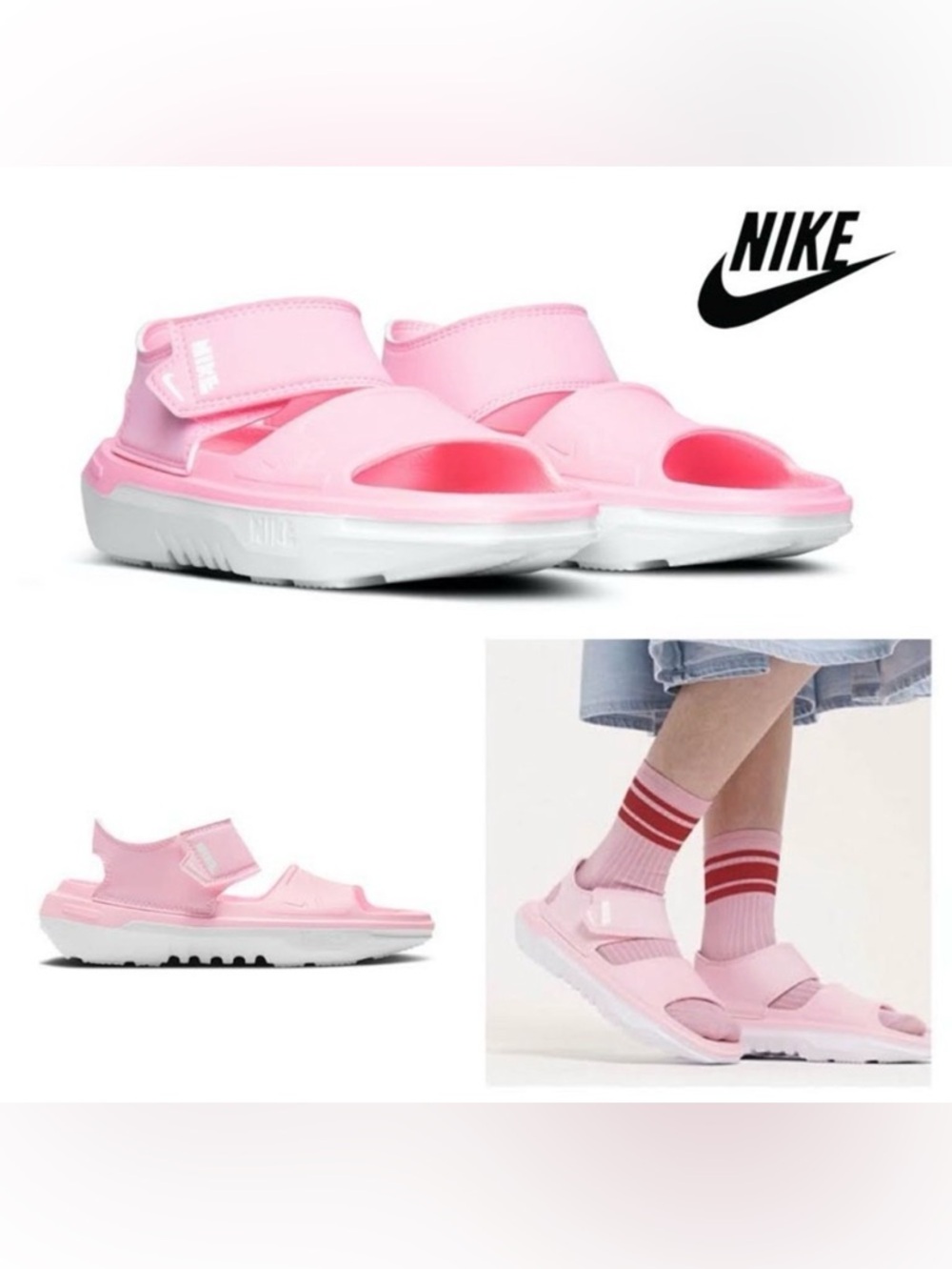 NWT NIKE Women 7.5 Youth 6 Playscape JUST DO IT Athletic Sandel Shoes Flat Pink
